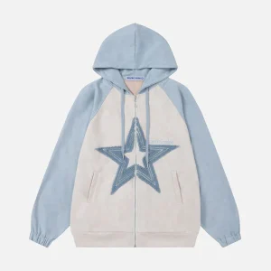 Aelfric Eden Suede Star Patchwork Zip Up Hoodie