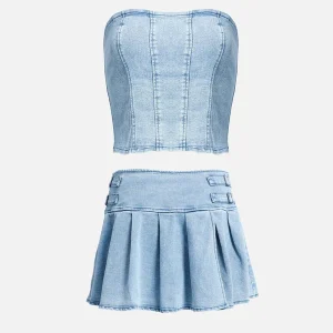 Aelfric Eden Slit Wrinkle Denim Skirt Set