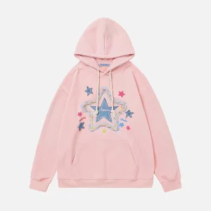 Aelfric Eden Denim Star Applique 3D Print Hoodie