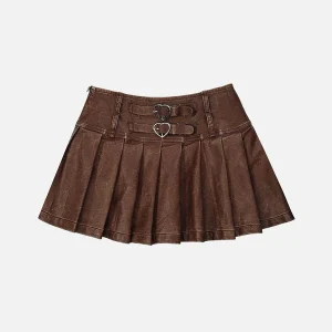 Aelfric Eden Heart Belt Faux Leather Pleated Skirt