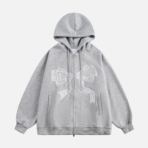 Aelfric Eden 3D Printing Lace Bow Zip Up Hoodie