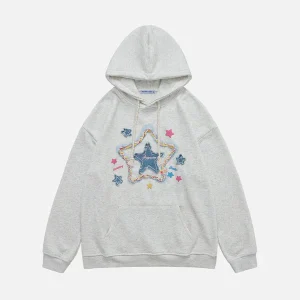 Aelfric Eden Denim Star Applique Printed Hoodie