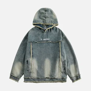 Aelfric Eden Fringe Denim Washed Printing Hoodie