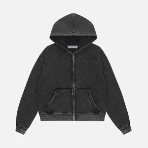 Aelfric Eden Washed Solid Designs Zip Up Hoodie