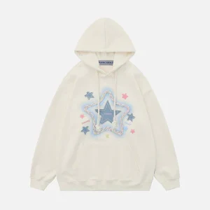 Aelfric Eden Denim Star Applique 3D Printed Hoodie