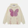 Aelfric Eden Fringe Washed Butterfly Printed Zip Up Hoodie