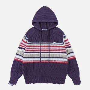 Aelfric Eden Distressed Stripe Knit Hoodie