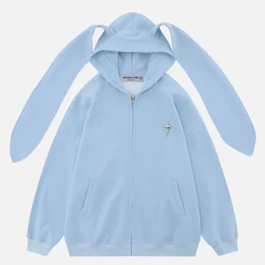 Aelfric Eden Rabbit Ears Solid Zip Up Hoodie