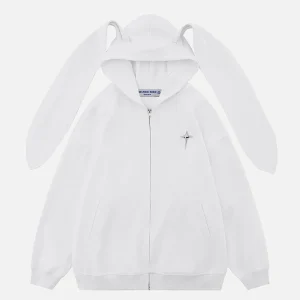 Aelfric Eden Rabbit Ears Solid Zip Up Hoodie