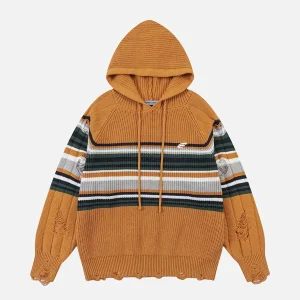 Aelfric Eden Distressed Stripe Knit Hoodie