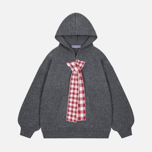 Aelfric Eden Knit Plaid Tie Hoodie