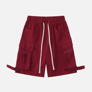 Aelfric Eden Multi-Pocket Cargo Solid Drawstring Shorts