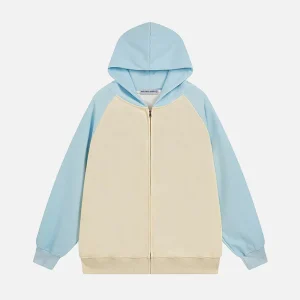 Aelfric Eden Color Blocking Patchwork Zip Up Hoodie