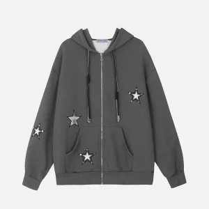 Aelfric Eden Rivet Star Printed Zip Up Hoodie