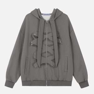 Aelfric Eden Rivet Bow Print Zip Up Hoodie