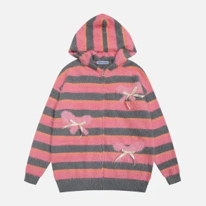 Aelfric Eden Bow Stripe Knit Zip Up Hoodie