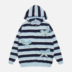 Aelfric Eden Bow Stripe Knit Zip Up Hoodie