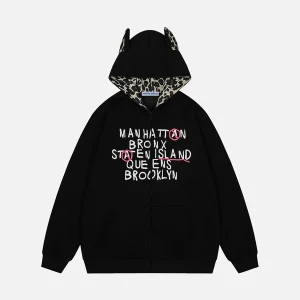 Aelfric Eden Leopard Printing Patchwork Zip Up Hoodie