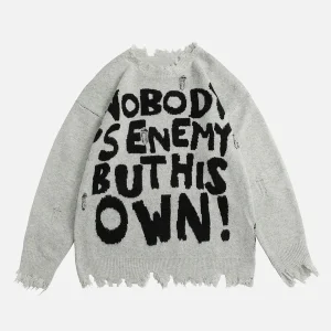 Aelfric Eden Letters Ripped Hole Sweater