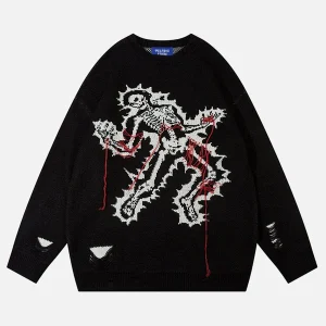 Aelfric Eden Electric Skeleton Jacquard Distressed Sweater