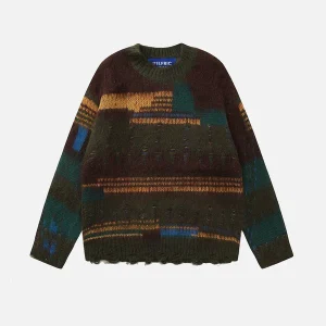 Aelfric Eden Distressed Color Blocking Sweater