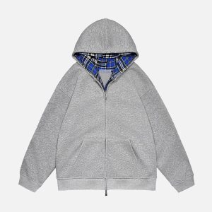 Aelfric Eden Plaid Double Layer Zip Up Hoodie