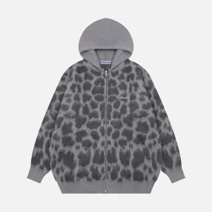 Aelfric Eden Leopard Print Knit Zip Up Hoodie