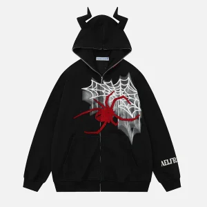 Aelfric Eden Horn Design Flocking Spider 3D Printing Zip Up Hoodie