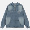 Aelfric Eden Half Zip Up Washed Denim Hoodie