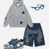 Aelfric Eden Color Blocking Star Printed Zip Up Hoodie