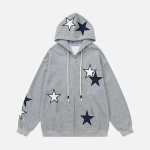 Aelfric Eden Color Blocking Star Printed Zip Up Hoodie