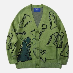 Aelfric Eden Dinosaur Cartoon Pattern Knit Cardigan