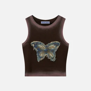 Aelfric Eden Fringe Denim Butterfly Print Tank Top