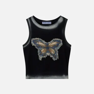 Aelfric Eden Fringe Denim Butterfly Print Tank Top