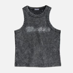 Aelfric Eden Hotfix Rhinestones Letter Washed Tank Top